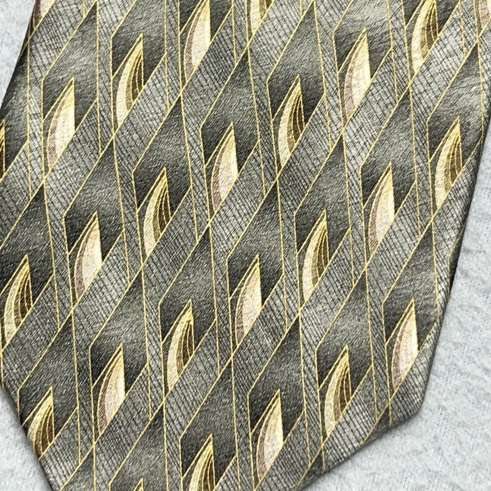 Pierre Cardin premium Silk Tie Olive Green Gold Geometric Diamond ahiney Woven